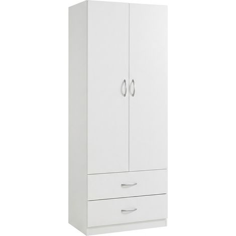 Armadio Guardaroba Camera Letto 2 Ante 2 Cassetti 60x42x180 Cm Bianco