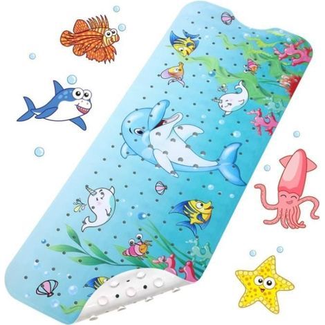 Rutschfeste Badematte für Kinder, 100 x 40 cm, mit 200 Saugnäpfen, BPA-frei, Delfin-Design (1/4)