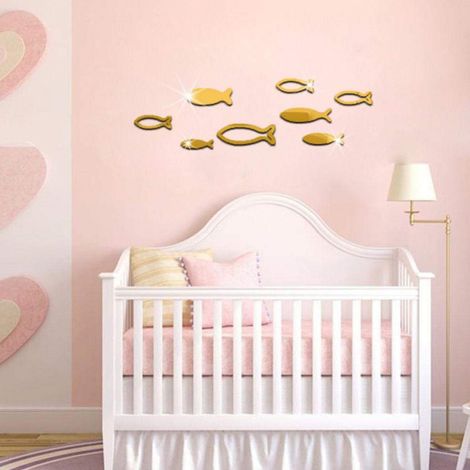 Stickers muraux motif banc de poissons pour chambre ou salon (doré) (1/5)