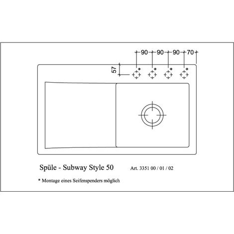 Villeroy & Boch 335101R8 EB-SP Subway Style 50 900x510mm