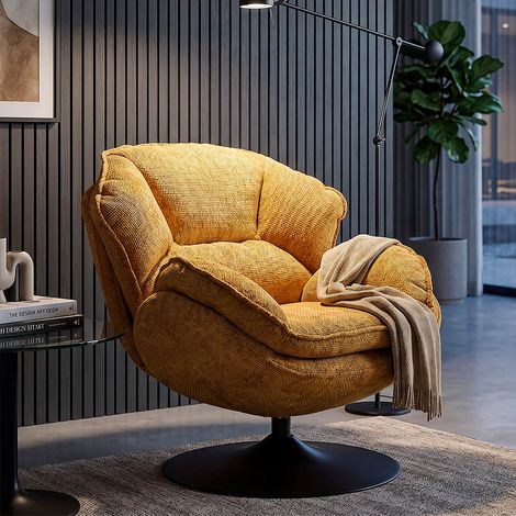 Sillón giratorio Dustin de tejido de chenilla naranja y negro (1/5)