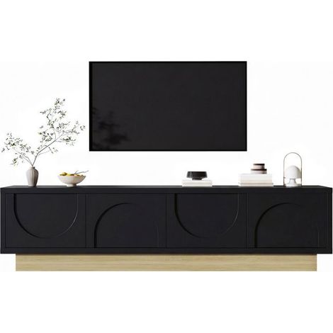 Meuble TV 175 cm, meuble TV contemporain avec rangement, design courbé noir, finition bois, passe-câbles intégré (1/5)