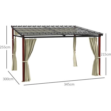 Pergola Outsunny 3,5 x 3 m, pavillon avec parois latérales, coupe-vent, hauteur réglable, toit rétractable, beige, pour jardin et terrasse (1/5)