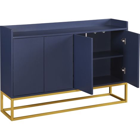Cheminée moderne dans un style minimaliste. Cuisine avec 4 portes, sans poignées. Conçue pour être utilisée dans les salons, les salles à manger ou les cuisines. Couleur bleu marine. (1/5)