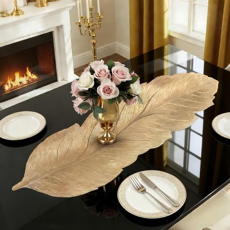 JSSEVN - Narrow 90cm Table Runner, Heat Resistant Vinyl - Gold Leaf Pattern for Wedding and Dinner Decor (1/5)