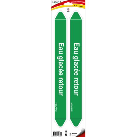 Planche de 2 marqueurs de tuyauterie 450 x 52 mm pour Ø 70 à 100 mm - Eau glacée retour - 4706405 (1/2)