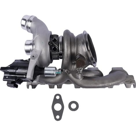 Turbo-Laderkrümmer & Aktuator, Aluminium, Kompatibel mit OEM 11659845815, Optimierte Leistung für Turboladersystem, Silber (1/5)