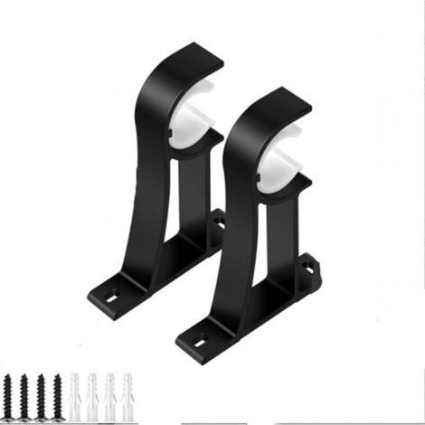 Support simple pour tringle à rideau (26–28 mm) - 1 paire, aluminium noir, solide et élégant, montage facile (1/5)
