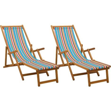 Lot de 2 Chaises Longues Pliables en Bois d'Eucalyptus Massif, Réglables sur 3 Positions (1/5)