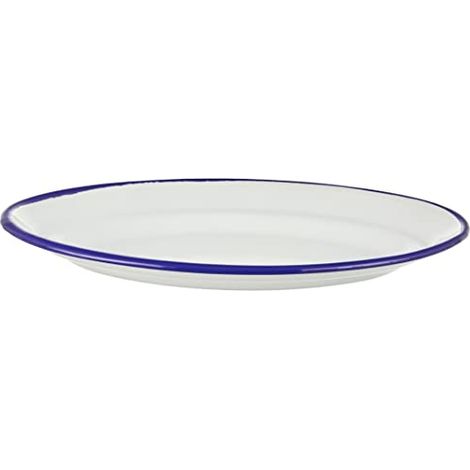 IBILI Piatto Blanca Ovale cm 30x20 in Acciaio smaltato, Bianco/Blu, Gomma, Argento, 30 x 20 x 9 cm (1/4)