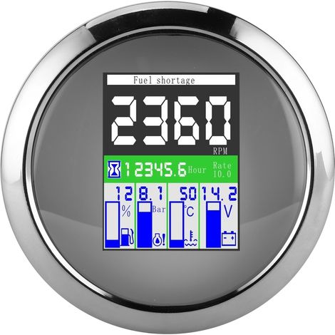 Manomètre multifonction 85 mm : régime moteur, température, pression d'huile, niveau de carburant, pour voiture, moteur hors-bord et moto. Cadran blanc. (1/5)