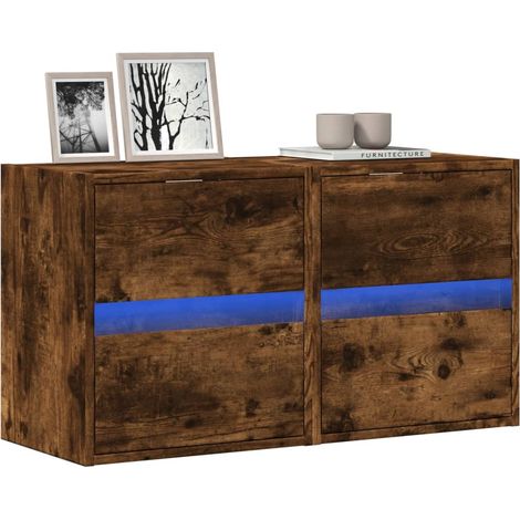TV-Wandschränke LED-Beleuchtung 2 Stk. Räuchereiche 41x31x45 cm