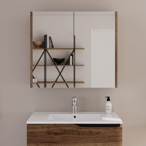 Armoire de toilette miroir 60x70cm - tabaco (chêne foncé) - MIRANO (1/5)