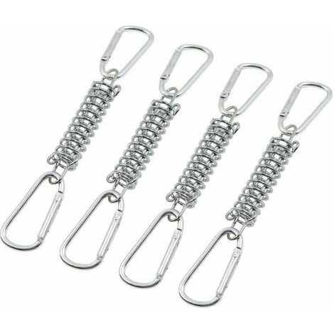 Support de fixation à ressort pour auvent - Accessoires en acier inoxydable pour voile d'ombrage, avec 4 ressorts hélicoïdaux et 8 mousquetons, pour auvents de tente, lot de 4 (1/5)