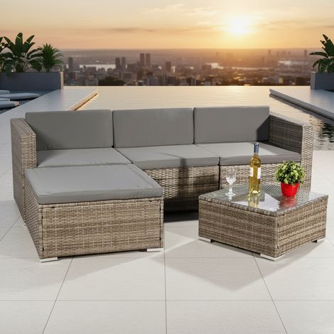 5 pezzi Set di sedute da giardino gruppo salotto salotto da giardino angolo divano tavolo in rattan mobili grigio.