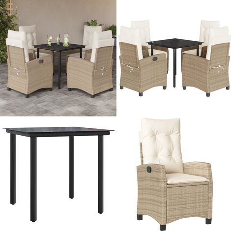 5-tlg. Garten-Essgruppe mit Kissen Beige Poly Rattan - Gartentisch - Gartenstuhl (1/5)