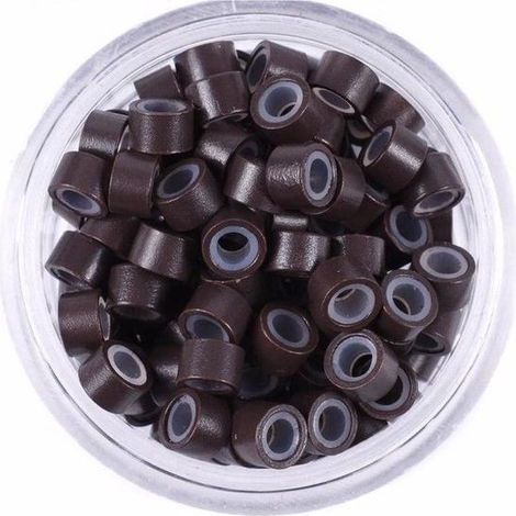 Lot de 100 micro-anneaux à silicone - Marron - Pour extensions de cheveux - Accessoire de coiffure (1/5)