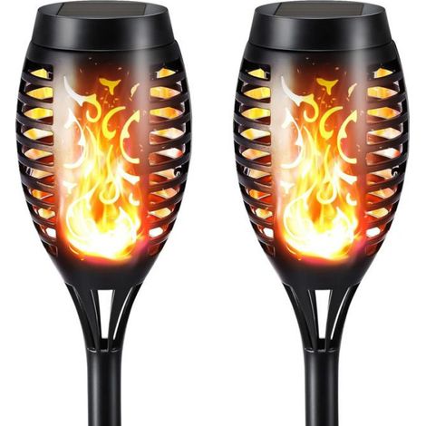 Lampe Solaire Extérieur - Effet Flamme Réaliste - IP65 - Autonomie 8-10 H - Lot De 2 (1/4)