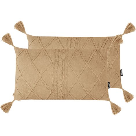 Conjunto de 2 cojines de algodón trenzado 30 x 50 cm beige Caesia