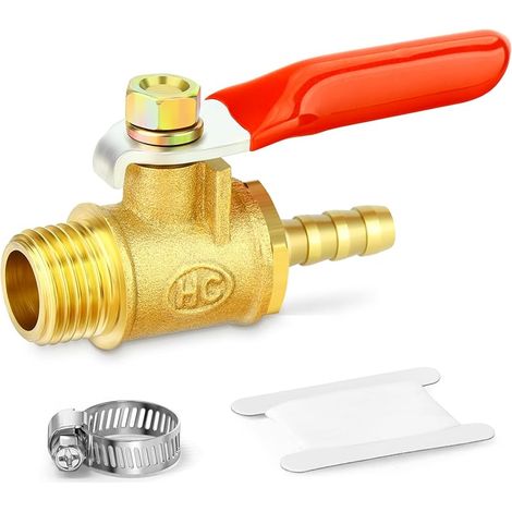 1 PCS Laiton 1/4 Inch Mini Ball Valve Shut Off Switch, 1/4 Inch MBSP x 6mm Hose Barb Pipe Tubing Fitting with 1PCS Hose Clamps
