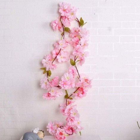 Guirlande de fleurs de cerisier artificielle - ZOR® - 177 cm - Rose - 5 pièces - 105 petites fleurs - 18 feuilles vertes (1/5)