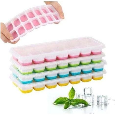 4 Pack Bacs à Glaçons avec Couvercle, Bacs à Glaçons Carrés Faciles à Retirer, Bacs à Glaçons avec Couvercle, Empilable, Reutilisable, pour Whisky, Boissons