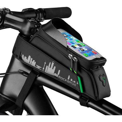 Bolsa para cuadro de bicicleta con funda para teléfono y navegador, color negro (1/5)