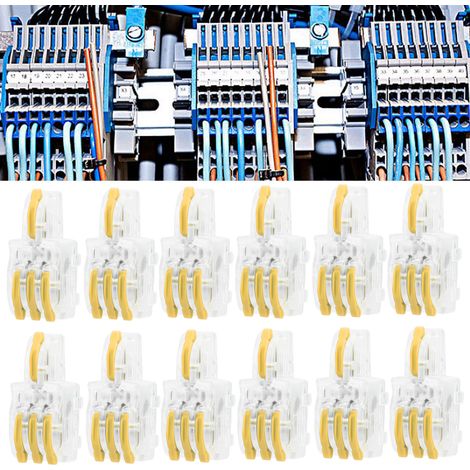 20 borniers transparents en T à connexion rapide, connecteur répartiteur à bouton-poussoir, connecteur parallèle, une entrée et trois sorties, transparent SPL-F13 (jaune) (1/5)