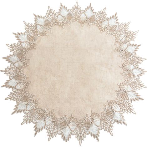 Round Tablecloth 60 x 60 cm Beige with Lace Trim (1/5)
