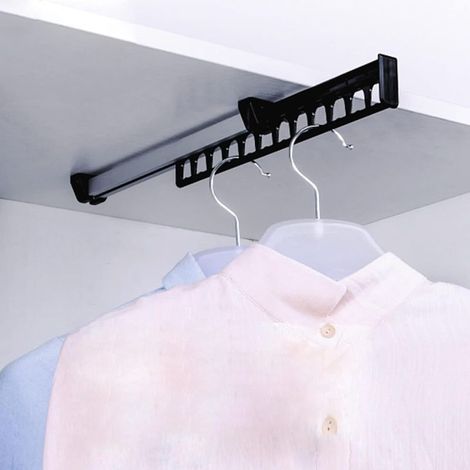 Porte Cintre Coulissant Manteaux Armoire Garde-Robe Extractible Coulissant pour Cintre Support Portemanteau for pour 12 Cintres Longueur 31.5cm,Noir,1pcs (1/5)