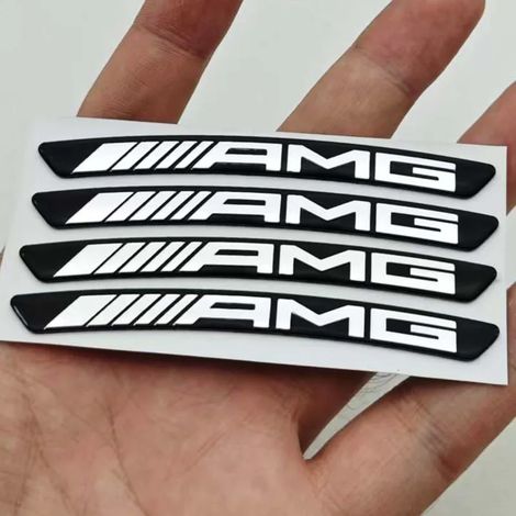 (Noir et argent) - Lot de 4 autocollants décoratifs en aluminium pour jantes de voiture, compatibles avec Mercedes-Benz AMG W204, W205, W211, W212, W213, W176 et W124. Accessoires (1/5)