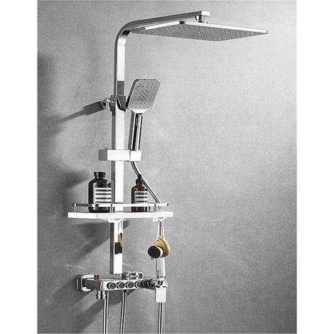 Ensemble de douche mitigeur thermostatique intelli Système de douche de salle de bain Ensemble de douche thermostatique à bouton noir en cuivre Douche de pluie à main pressurisée à 4 vitesses ( Color (1/5)