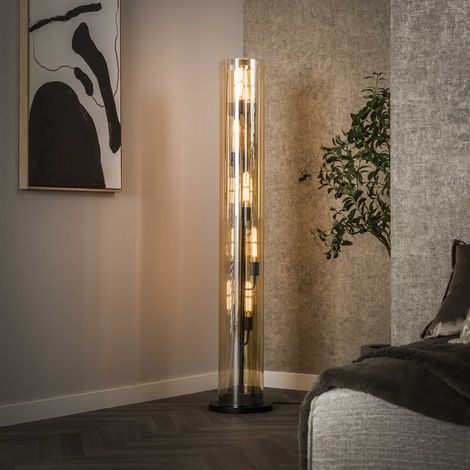 Stehlampe Cai 5-flammiges bernsteinfarbenes Glas