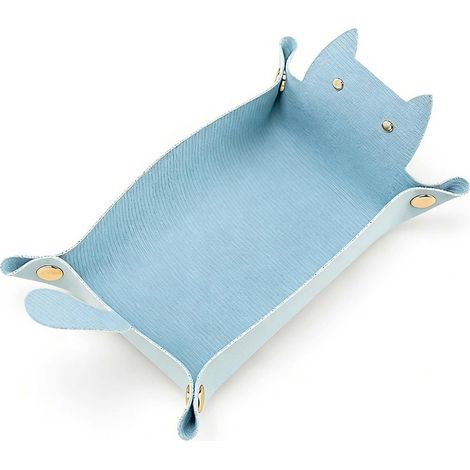 Plateau à dés en cuir PU, chat vert lumière bleue, pour bijoux, clés, pièces, cadeau pour amateur d'animaux (1/5)
