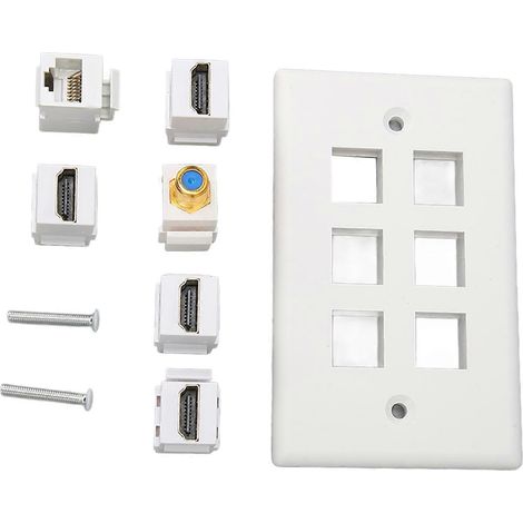 Plaque murale 6 ports HDMI CAT6 TV F tête Ethernet pour bureau maison, interface multimédia HD, connectique murale (1/5)