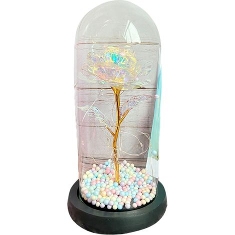 Unter Glasblumen, LED-Beleuchtung, romantisches Ambiente, ewige Blume in farbenfrohem Blattgold für Frau/Freundin (1/5)