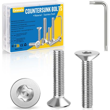 Lot de 50 vis à tête fraisée M3 x 12 mm Torx en acier inoxydable avec clé Torx 304 Vis à tête fraisée pour machines, appareils et meubles (1/5)