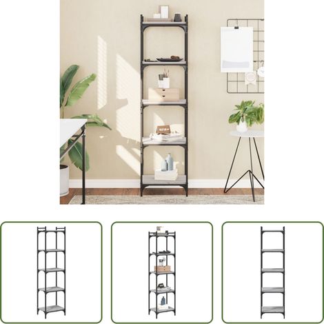 vidaXL Bücherregal Metall - Bücherregal 5 Böden Grau Sonoma 40x30x154 cm Holzwerkstoff (1/5)