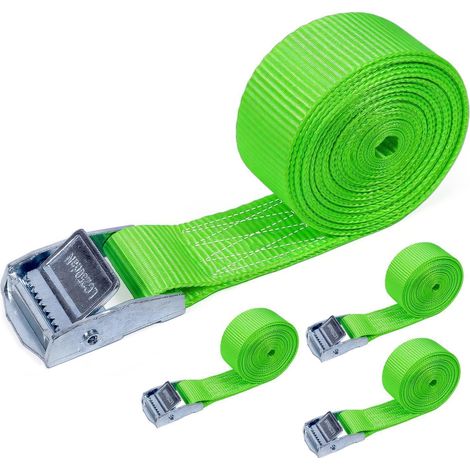 Sangles d'arrimage 4 pièces avec boucle à cliquet 25mm x 2.5m Vert pour sécurisation de chargement