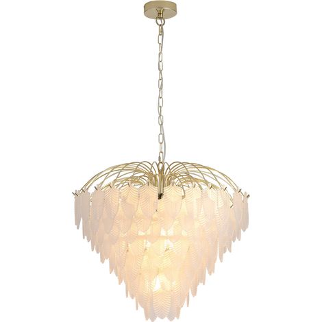 Searchlight Feather Suspension à 10 lumières, laiton poli, verre dépoli, 10 douilles E14 (1/5)
