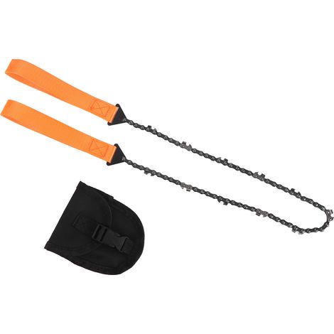 11-zahnige Taschenkettensäge, tragbare Überlebenshandsäge, Holzschneidwerkzeug, Notfallwerkzeug für Camping und Wandern mit Griff, orange. (1/4)
