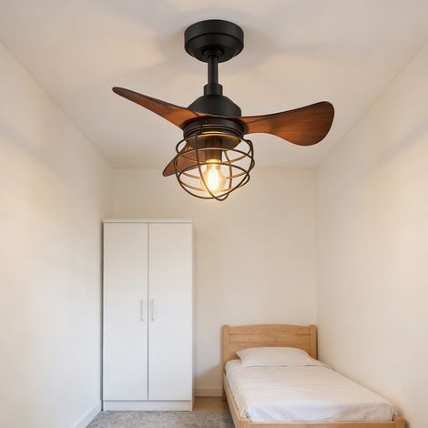 Plafonnier ventilateur 56 cm avec lumière LED, moteur silencieux réversible, télécommande, 3 pales ABS, design moderneNoyer noirAmpoules non incluses (1/5)