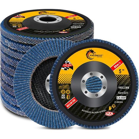 Flintronic Disque à Lamelles, Lot de10 Disque Lamelles 115MM Abrasif Meuleuse Grain, Disques à Lamelles de Qualité Professionnelle Grain 40/60/80/120, Disque de Ponçage à Compartiments pour Meuleuse (1/5)