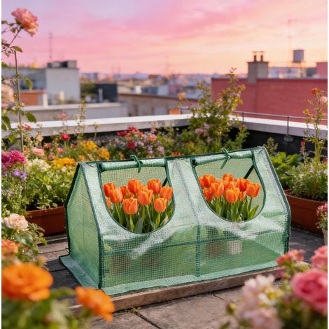 Mini serre de balcon 120 x 60 x 60 cm en acier et PE maillé vert, REDOM (1/5)