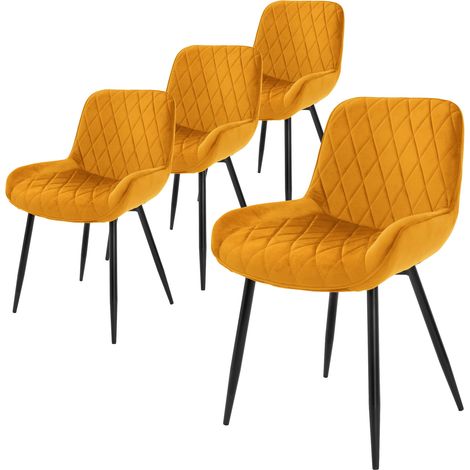 ML-Design Set 4 Sedie da Pranzo Cucina con Schienale Giallo Ocra Poltroncina da Soggiorno Rivestimento in Velluto Seduta Imbottita Gambe in Metallo Design Moderno ed Elegante Sedia Scrivania Studio