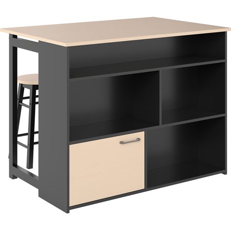 Bartisch mit Barhocker Set, 3-teiliges Bartisch Set, Esstisch mit Klappbarer Tischplatte, Küchentisch mit Schrank, Essgruppe für Esszimmer, Wohnzimmer, Schwarz (1/5)