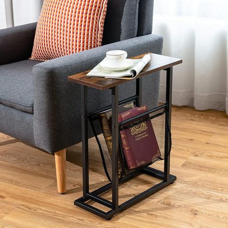 COSTWAY Mesita Auxiliar Estilo Industrial, Mesita Lateral Mesita de Noche de 2 Niveles con Red de Porta Revistas (1/5)
