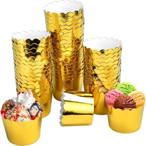 50 stampini dorati per cupcake, muffin, dessert, cioccolatini, gelatine e torte per matrimoni, compleanni e feste, 45 x 50 mm (oro) (1/5)