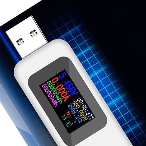 Multifunktionales USB-Testgerät mit LCD-Display, Strom-, Spannungs- und Akkukapazitätsanzeige, weiß (1/2)