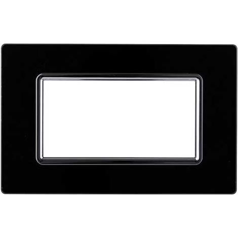 Ettroit Plaque compatible Bticino Livinglight 4 modules en verre, coloris noir - LN84402